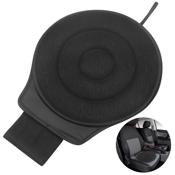 360° Rotating Car Seat Cushion, 20.87" x 15.75" Polyester Swivel Pad with Thick and Soft Base, Black Ergonomic Support for Elderly/Mobility Challenges, Enhanced Lumbar Stability