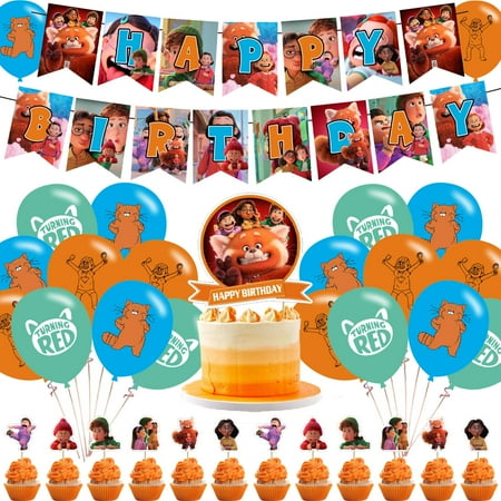 Red Panda Party CORNET Decorations,Red Panda Birthday Party Supplies Includes Banner- Cake Topper - 24 Cupcake Toppers - 18 Balloons