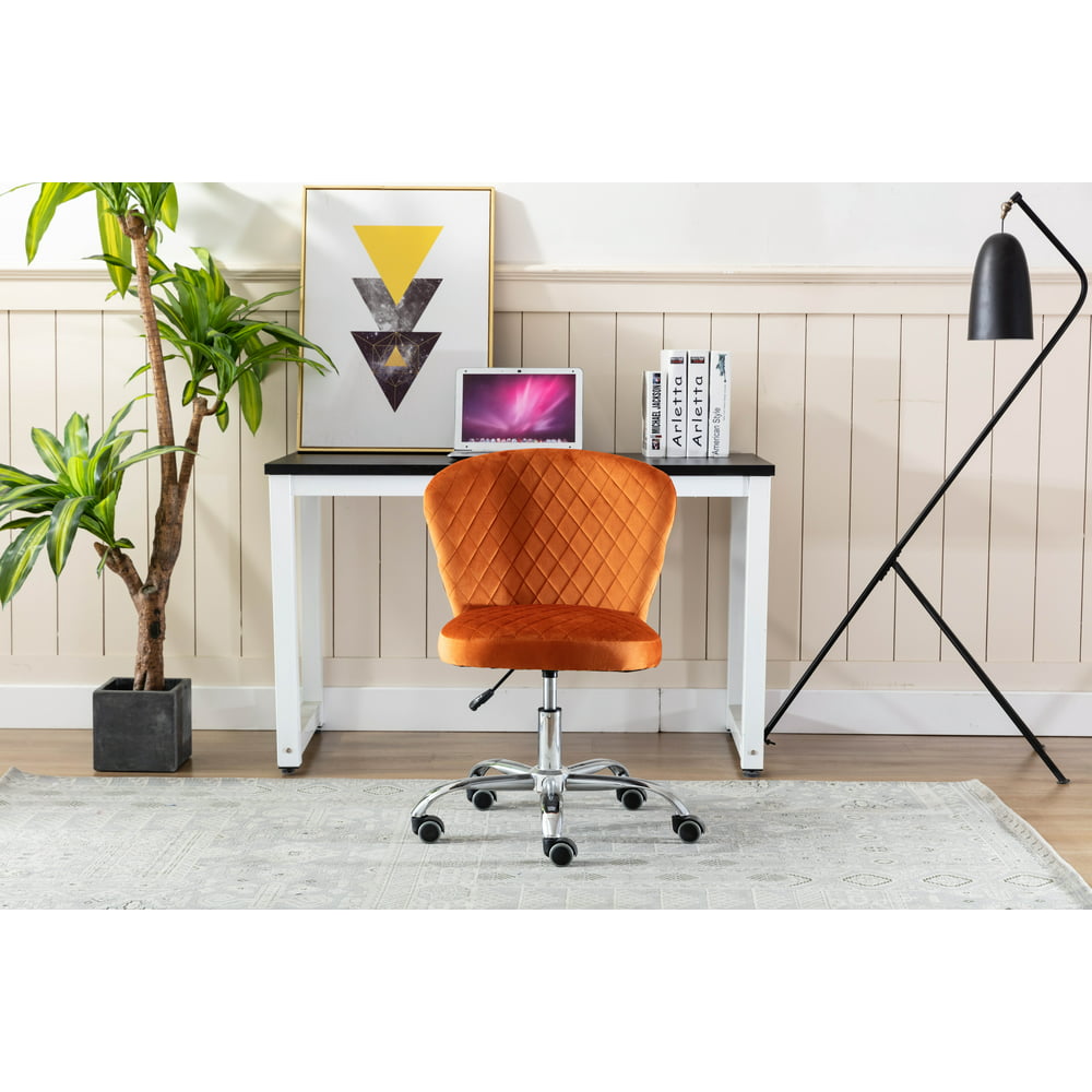 Armless Home Office Chair Upholstered Velvet Swivel Task