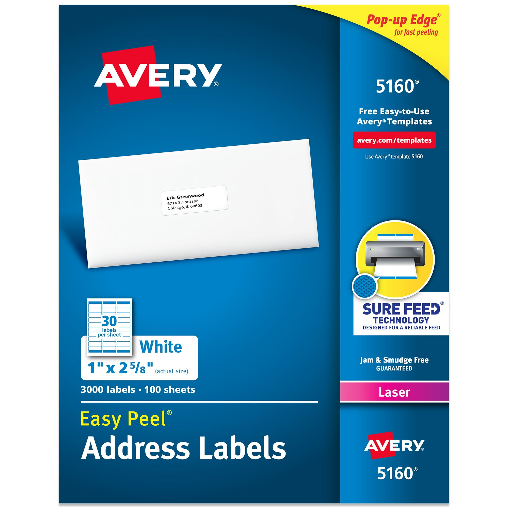 Avery Address Labels, 1" x 2-5/8", White, 3,000 Labels (5160)