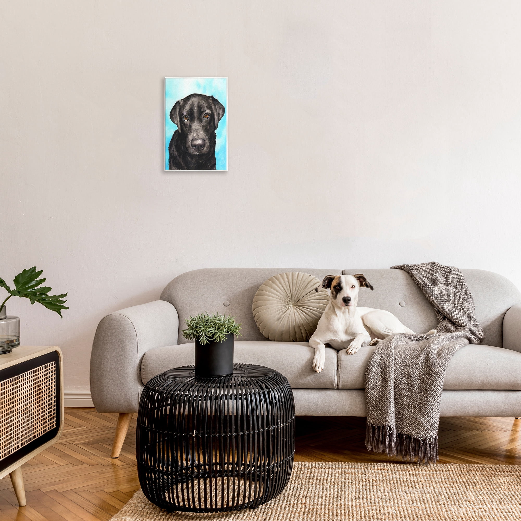 Stupell Industries Black Lab Portrait on Blue Animals & Insects Painting Unframed Art Print Wall Art, 13 x 19