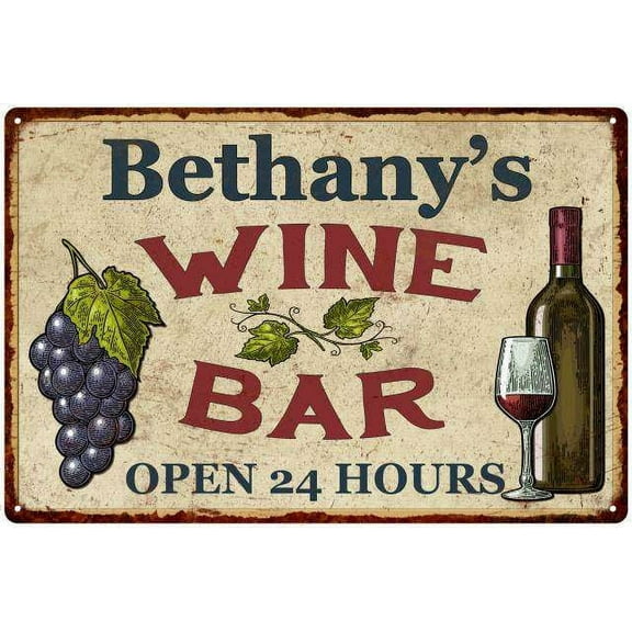 Bethany's Rustic Wine Bar Sign Wall Decor Kitchen Gift 8 x 12 High Gloss Metal 208120056689