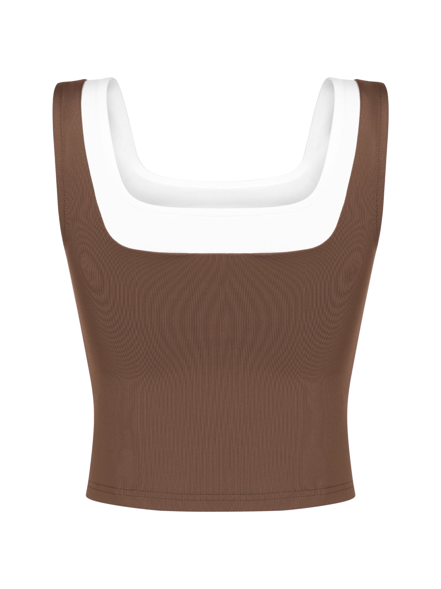 DARING DIVA Women's Crop Square Neck Slim Fitted Color Block Yoga Shirts M Brown