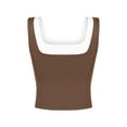 thumbnail image 3 of ATHLECHIC Top de tanque corto ajustado para mujer, con escote cuadrado y bloque de color, camisón deportivo para verano, 2XL, marrón, 3 of 5