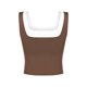 thumbnail image 3 of ATHLECHIC Top de tanque corto ajustado para mujer, con escote cuadrado y bloque de color, camisón deportivo para el verano, color marrón, 3 of 5