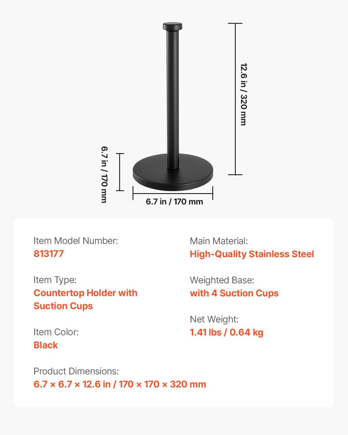 Stainless Steel Paper Towel Holder for Kitchen - Countertop Mount, Durable & Rust-Free