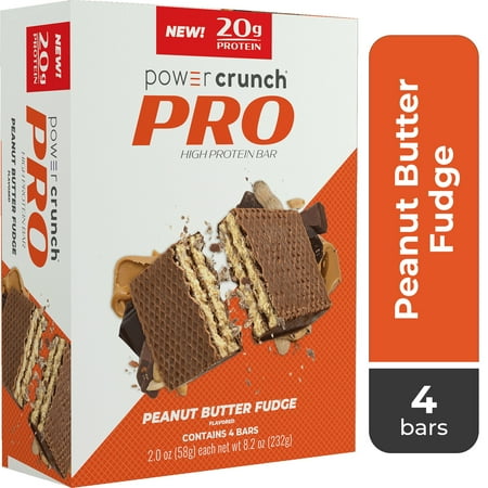 Power Crunch PRO High DH Hydrolyzed Whey Protein Bar, Peanut Butter Fudge, 8.2 oz, 4 count