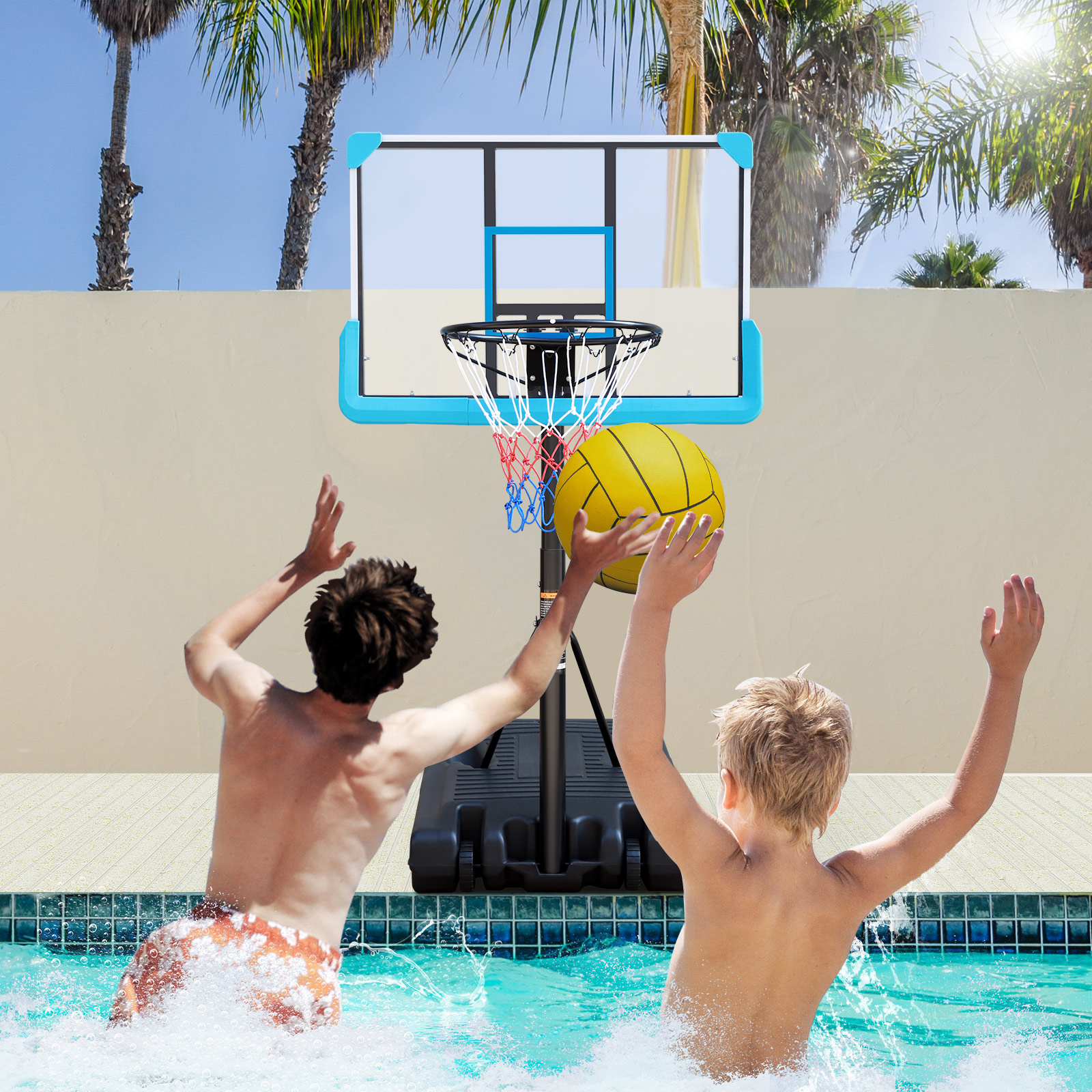 Aukfa Portable Basketball Hoop Adjustable Height 4ft - 6.5ft Backboard for Kids Adults Indoor Outdoor - Blue