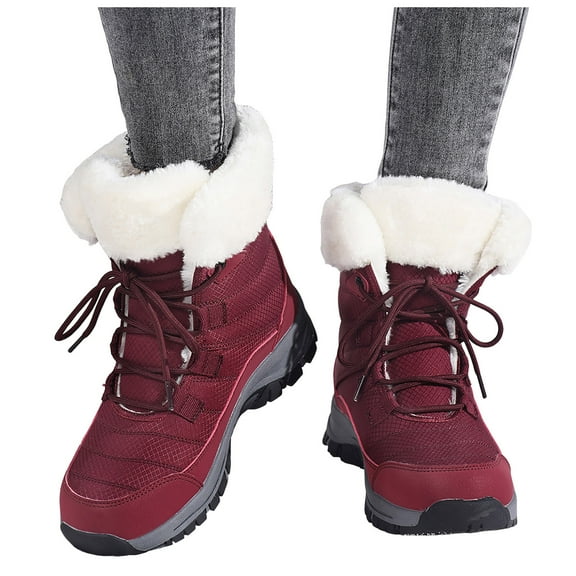 Women's Winter Warm Snow Boots Waterproof Lightweight Faux Furry Lined Non Slip Mid Calf Hiking Booties
