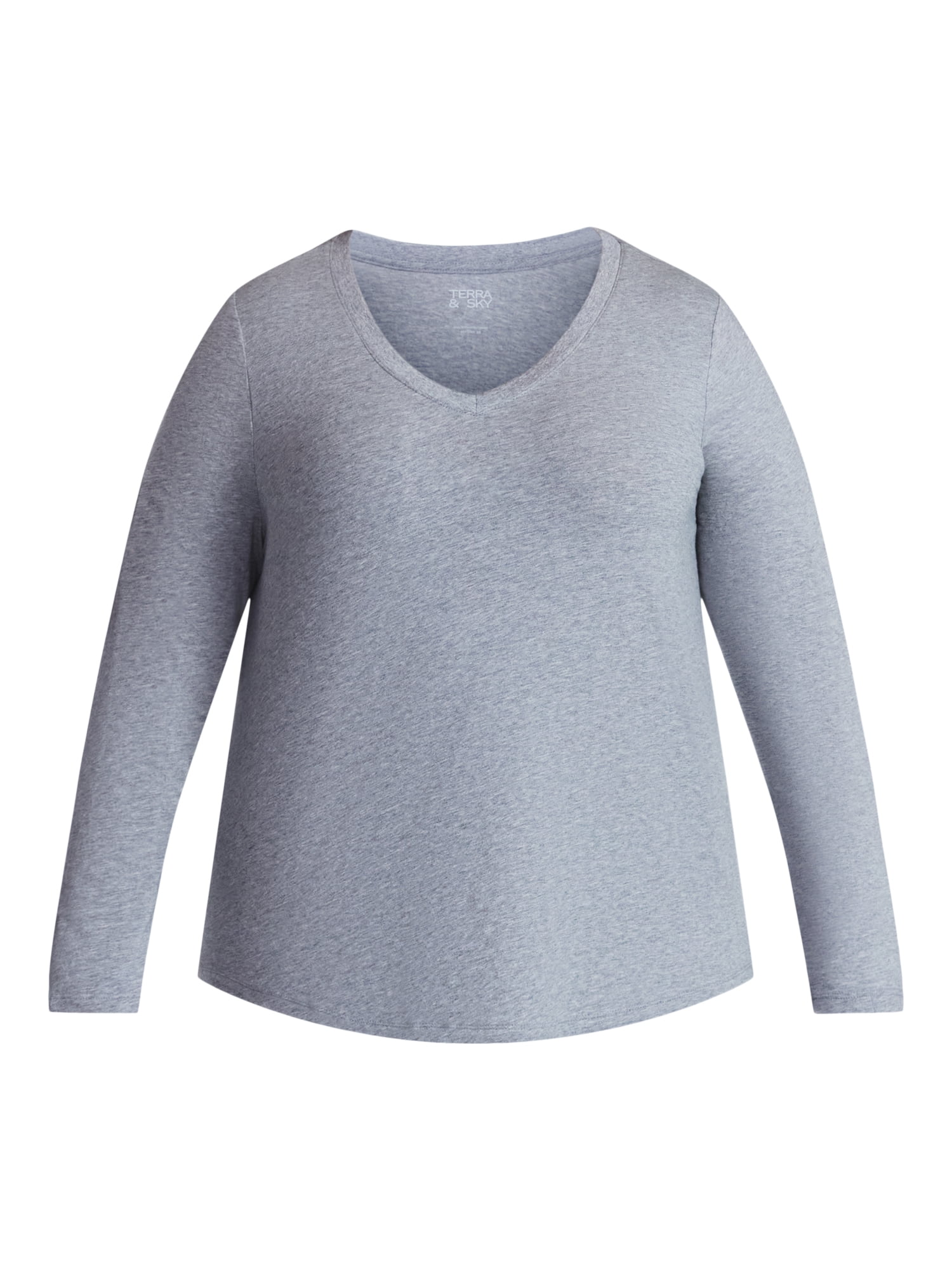 Terra & Sky Women's Plus Size V-Neck Tee with Long Sleeves, Sizes 0X-5X