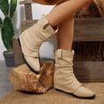 thumbnail image 6 of Domuza Women's Slouchy Faux Suede Ankle Boots, Ruched Stacked Slip On Short Booties, Comfort Flat Heel Casual Boots for Fall Winter Daily Wear Brown 8.5（EU-41）, 6 of 8