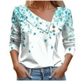 thumbnail image 2 of Blmnix Womens Business Casual Tops Botanical Cuffed Womens Blouses for Work V-Neck Long Sleeve Tees, 2 of 5