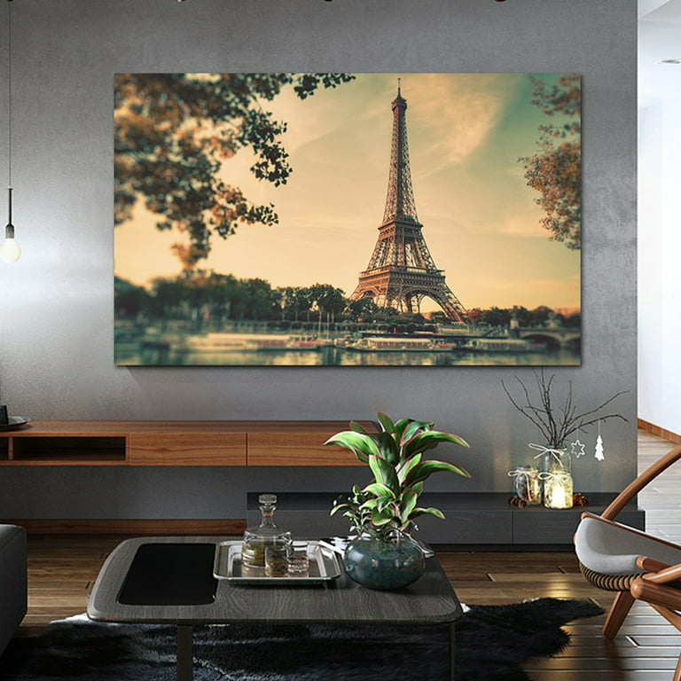 Large Framed Eiffel Tower Wall Art Paris Wall Decor Scenery Eiffel Tower Painting for Livingroom Bedroom Decoration Framed Painting Ready to Hang