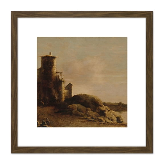Claude De Jongh Landscape Town River Painting 8X8 Inch Square Wooden Framed Wall Art Print Picture with Mount