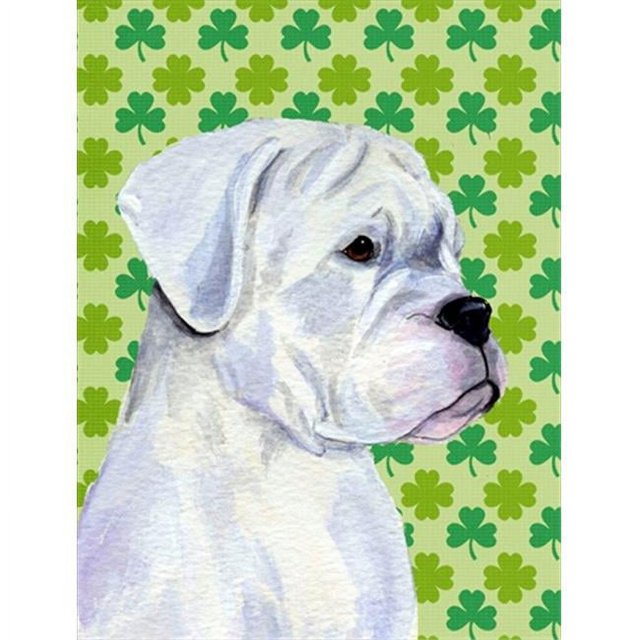 Carolines Treasures SS4440CHF Boxer St. Patricks Day Shamrock Portrait Flag Canvas House Size