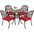 thumbnail image 4 of Haverchair 5 Piece Outdoor Dining Set Cast Aluminum Patio Dining Set Table and Chairs Outside Furniture 4 Chairs with Red Cushions and 1 Umbrella Round Dining Table for Lawn Garden Patio, 4 of 8