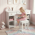 thumbnail image 3 of TLSUNNY Kids Vanity Set with Lights, Princess Makeup Dressing Vanity Desk W/ Bookshelf, Storage Cabinet & Shelves, Gift for Little Girls, 3 of 12