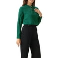 thumbnail image 4 of INSPIRE CHIC Women's Pleated Mock Neck Pearl Decor Elegant Work Blouse Top XS Dark Green, 4 of 6
