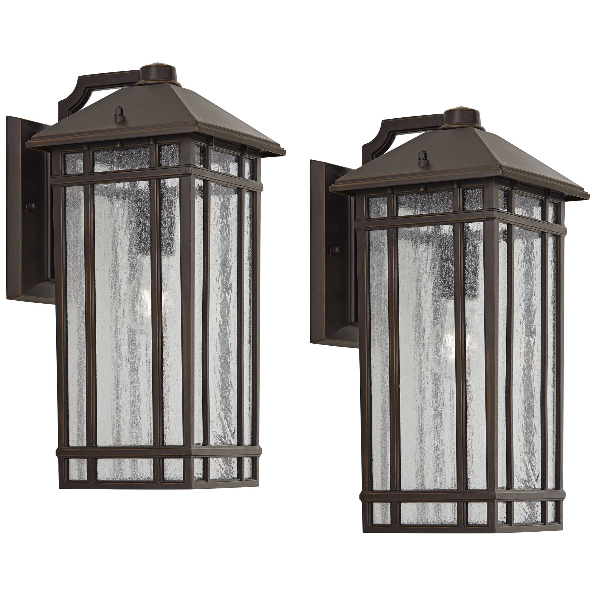 Kathy Ireland Sierra Craftsman 16 1/2" High Farmhouse Rustic Outdoor Wall Light Fixture Mount Set of 2 Oil Rubbed Bronze Finish