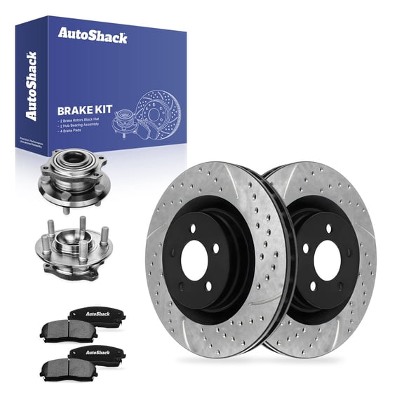 AutoShack Front Vented Drilled & Slotted E-Coated Brake Rotors   Ceramic Pads   Hub Bearing Assembly 8-PC Brake Kit Replacement for 2021-2023 Chrysler 300 ShadowGuard 14.17" (360 mm)