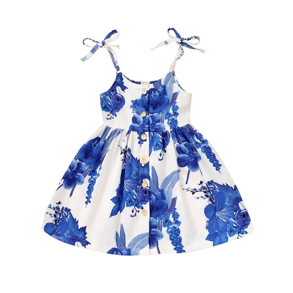 Younger Tree Baby Girls Summer Sling Dress Kid Vintage Floral Casual Sleeveless Dress Clothes for 2-3T