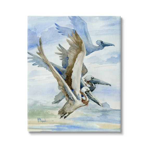 Stupell Industries Pelicans Aloft Bird Flight Trio Painting Gallery Wrapped Canvas Print Wall Art, Design by Paul Brent