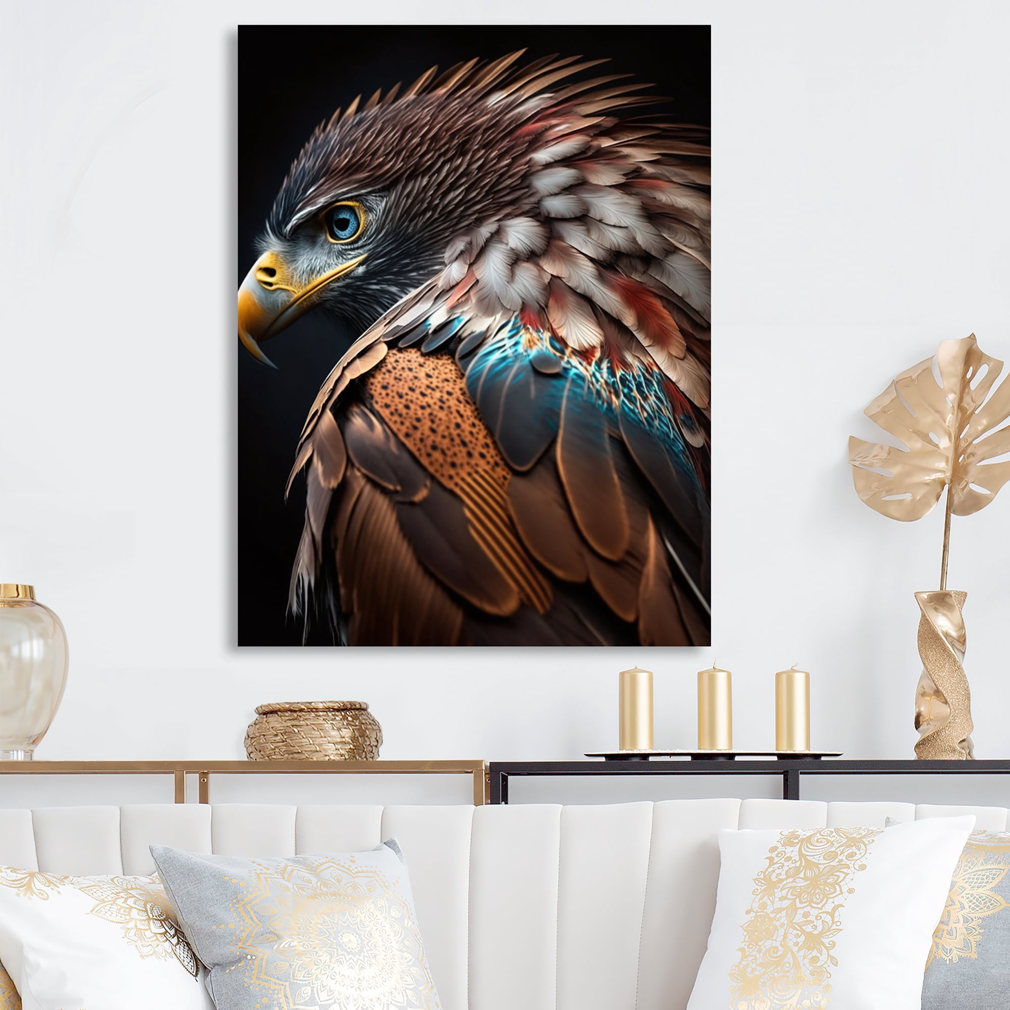 Designart Macro Colorful Feather Eagle III Canvas Wall Art