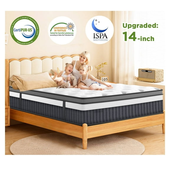Queen Size Mattress in a Box, 14 Inch Hybrid Mattress with Gel Memory Foam and Pocket Springs, Medium Firm Feel, Cooling Comfort, Pressure Relief, Motion Isolation, CertiPUR-US Certified