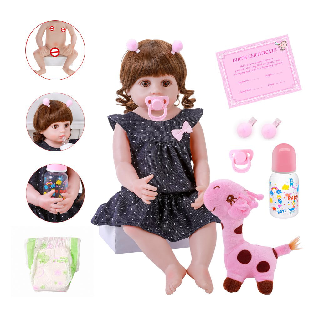 Lifelike Reborn Baby Doll 22'' Weighted Reborn Girl Doll with Flamingo Bag Set 