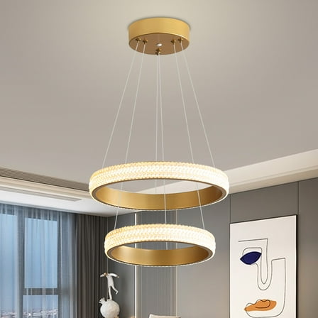 Deyidn 12.6 Inch 2-Light Adjustable Gold Ring Chandelier with Integrated LED, Modern Dimmable Pendant Light Fixture for Dining Room, Kitchen Island, Living Room