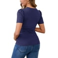thumbnail image 3 of INSPIRE CHIC Women Maternity Blouse Ribbed Knit Puff Short SleeveTop Ruched T-Shirt Shower Photoshoot S Navy, 3 of 4