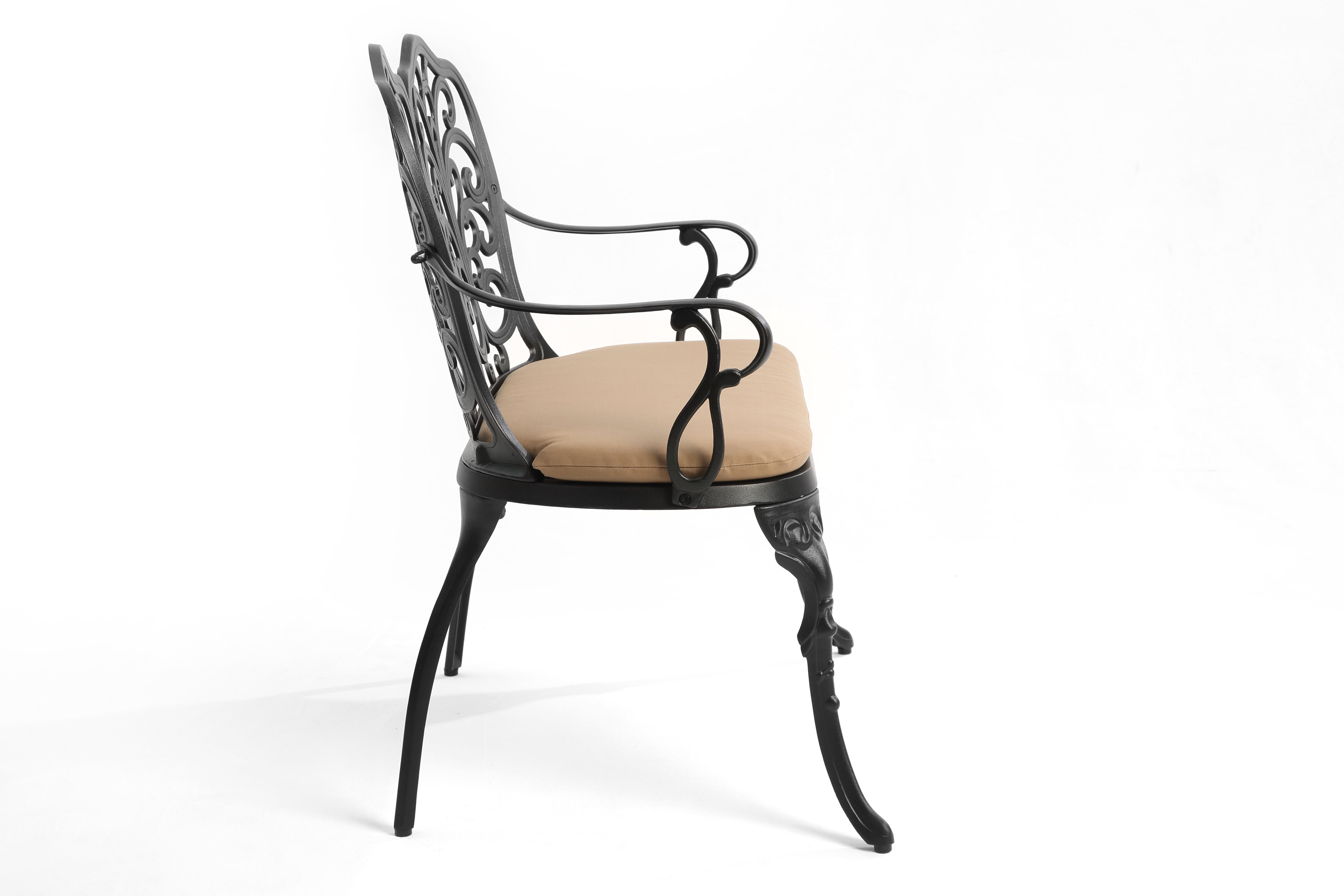 Cast Aluminum Outdoor Bench with Tulip Pattern and Removable Cushion, Weather-Resistant Patio Garden Bench, Black