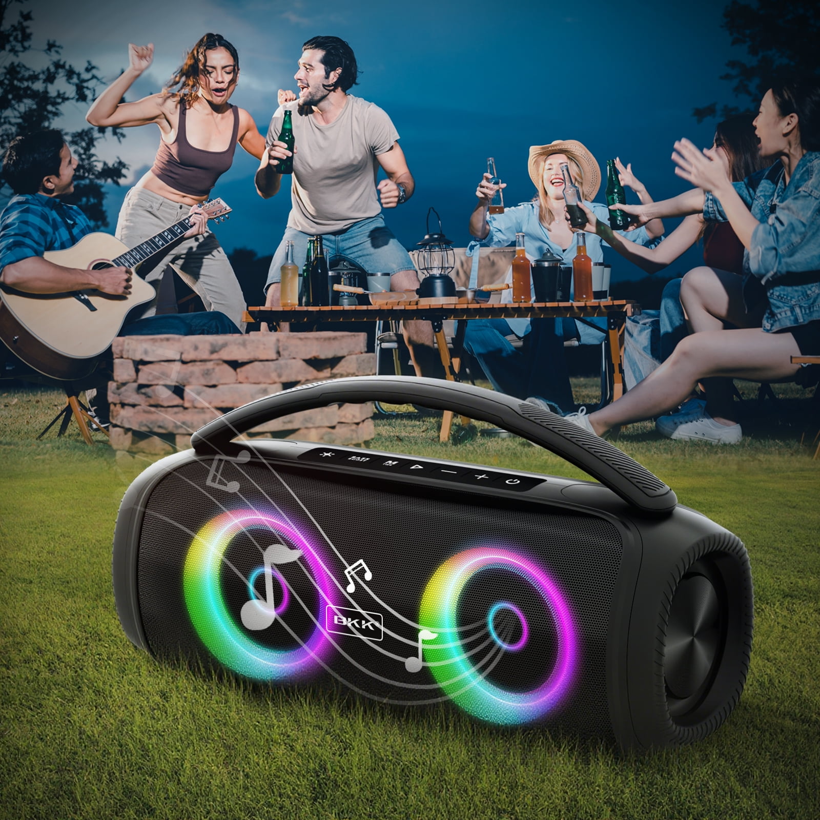 Vebreda Waterproof Bluetooth Speaker, 40W Stereo Portable Wireless Speaker with DJ Lights for Beach, Party, Black