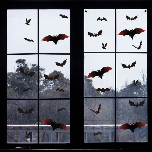 Agiferg Halloween Theme Series Wall Sticker Funny Red Bat Window Glass Sticker