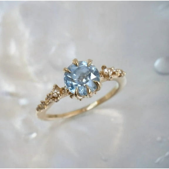 Vintage Aquamarine engagement ring, Birthstone ring, branch aquamarine ring, aquamarine leaf ring, wedding ring, nature inspired ring Gifts.