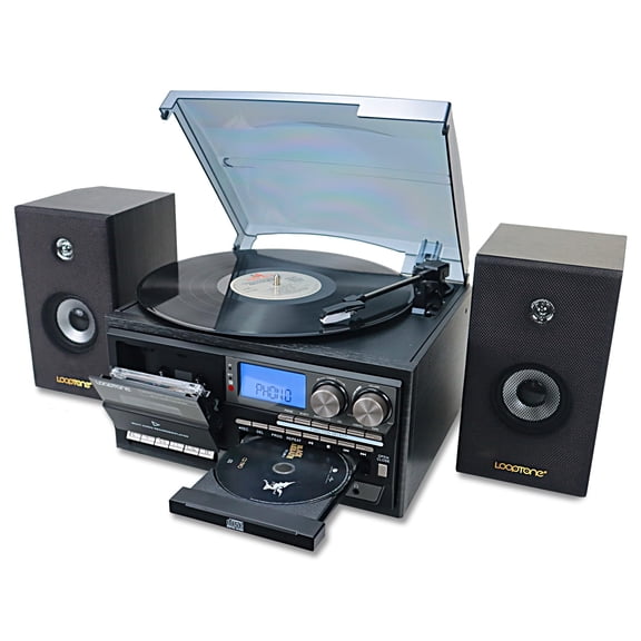 Tocadiscos de vinilo LoopTone 10 en 1, 3 velocidades, Bluetooth, negro