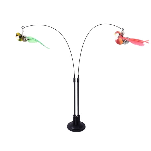 Suction Cup Dual Head Cat Wand Toy – 34.6 inch Interactive Bird Toy for Cats, Self Play Feather Wand with Bird Toy for Indoor Cats Chasing Exercise Play Supplies