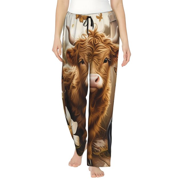 Fotbe Adorable Calf Butterflies Champagne Pantalones de Pijama para Mujer, Pantalones de Dormir, Pantalones Pj con Cordón y Bolsillos-X-Large