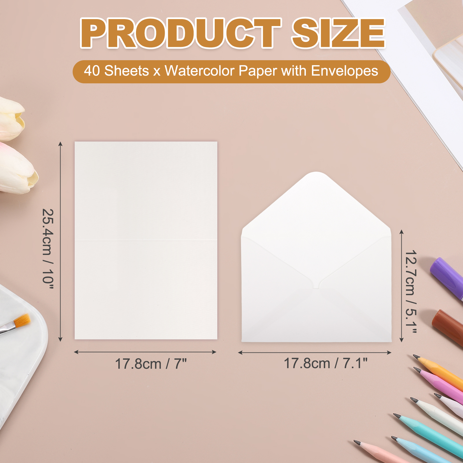 Uxcell 40 Set Watercolor Paper with Envelopes 7 x 10 Inch 140lb/300gsm Artist Painting Drawing Paper Cold Press Water Color Sheet for Sketchbook Journal (Straight Corner)