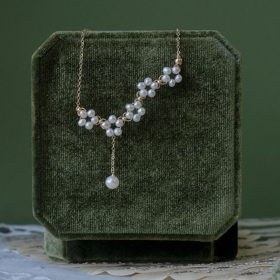 Qingyeji 14K White Freshwater Cultured Pearls Constellation Necklace for Women, Gift for Her