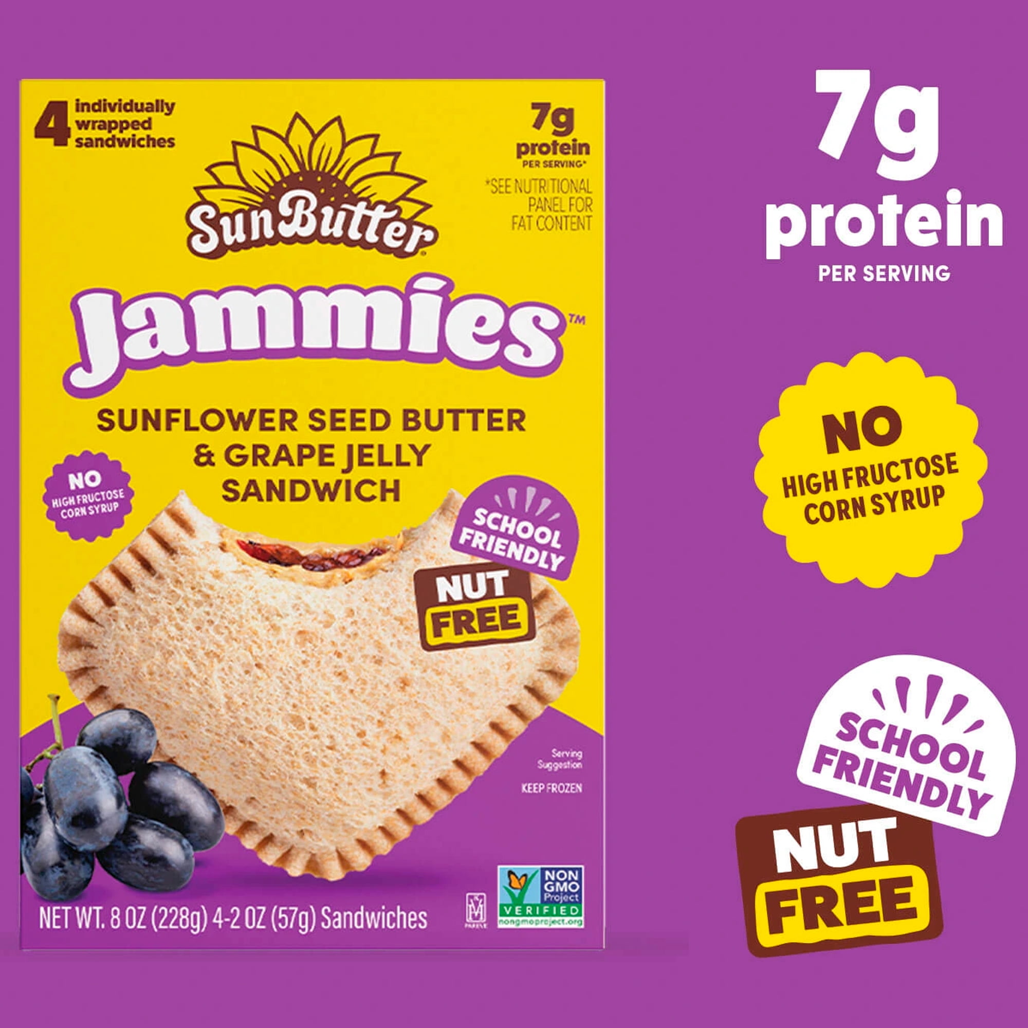 SunButter Jammies Sunflower Seed Butter and Grape Jelly, 2.0 oz,  4 Count (Frozen)