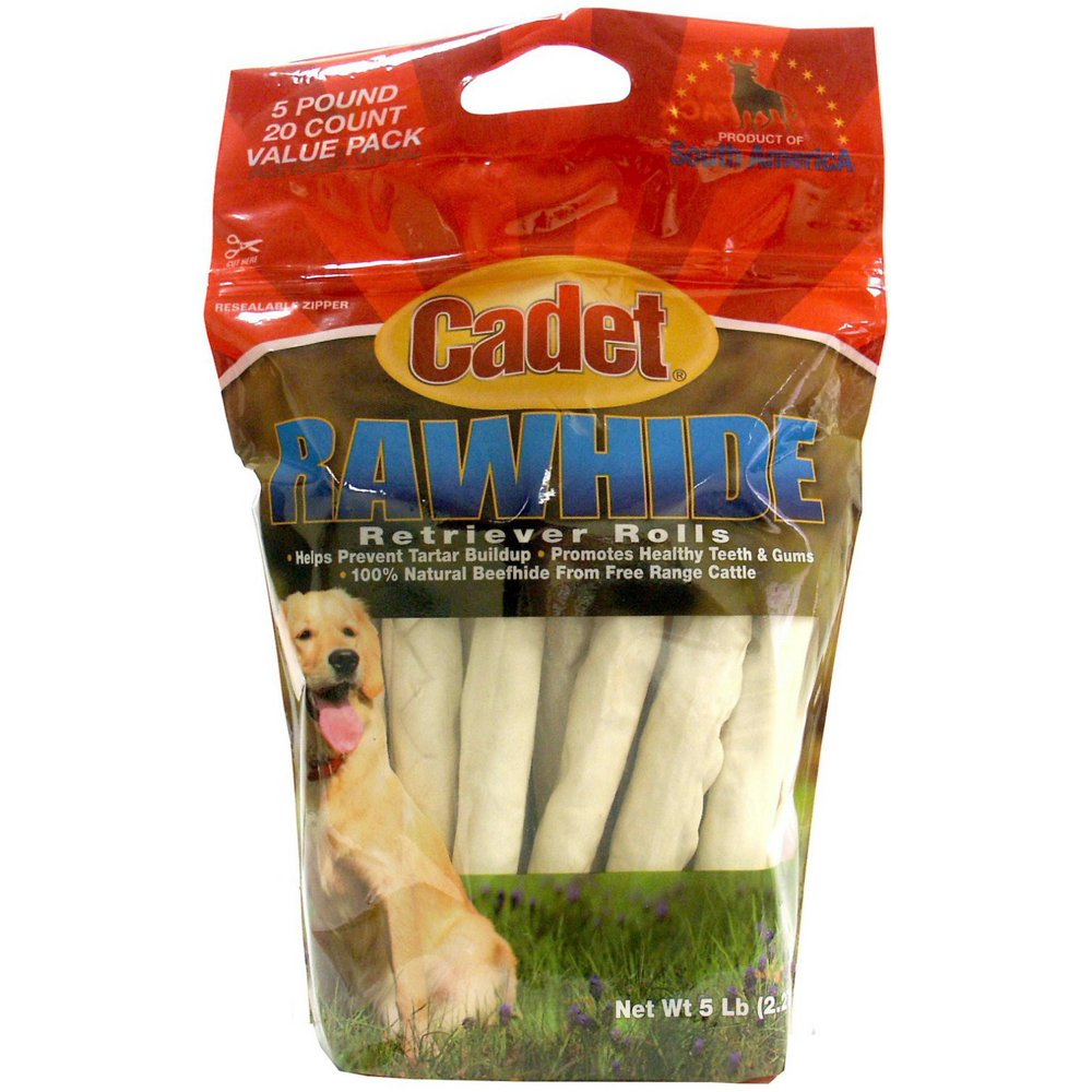 Cadet Rawhide Retriever Rolls, Beef Dog Chews, 20 Count