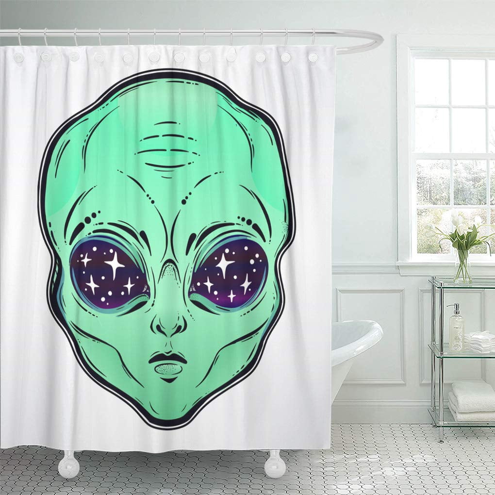 Xddja Alien Head Starry Eyes Space Inside Pin Badges Cartoon Paranormal Shower Curtain 60x72 Inch Walmart Canada