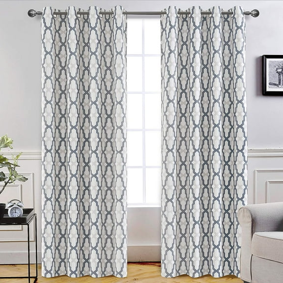 DriftAway Mason Thermal Blackout Grommet Window Curtains Geometric Trellis Pattern 2 Panels 96"L x 52"W Gray