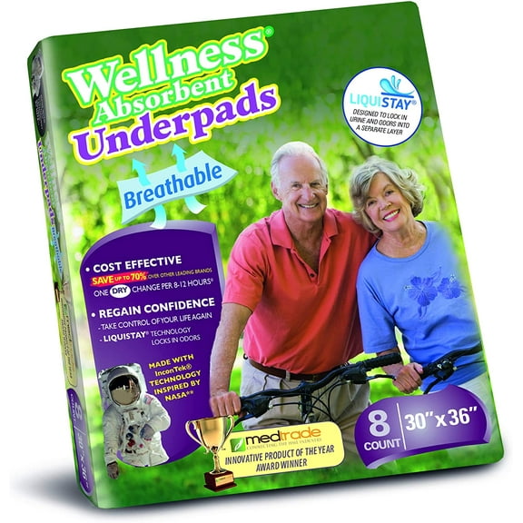 Unique Wellness® Absorbent Under Pads, 8 Count – Made with InconTek® Technology