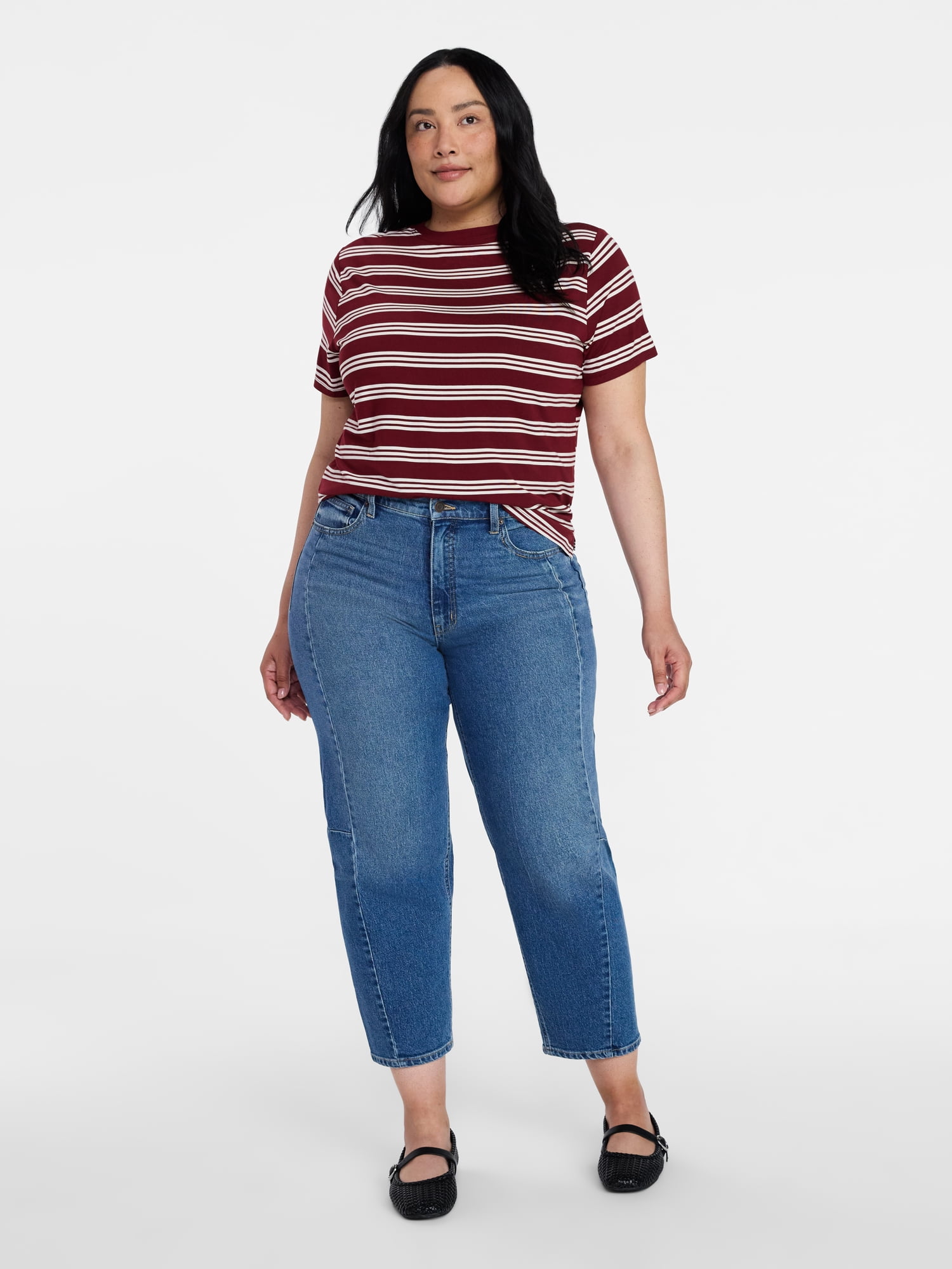 Time and Tru Women's Boxy Tee with Short Sleeves, Sizes XS-XXXL