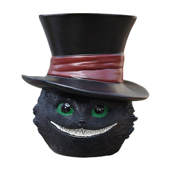 Cheshire Cat Planter, Unique Black Cat Head Little Planter Pot, Cute Succulent Indoor Flower Pot, Funny Novelty Resin Plant Flowerpot, Cat Pen Brushes Holder, Lovely Desk Room Home Decor, Black