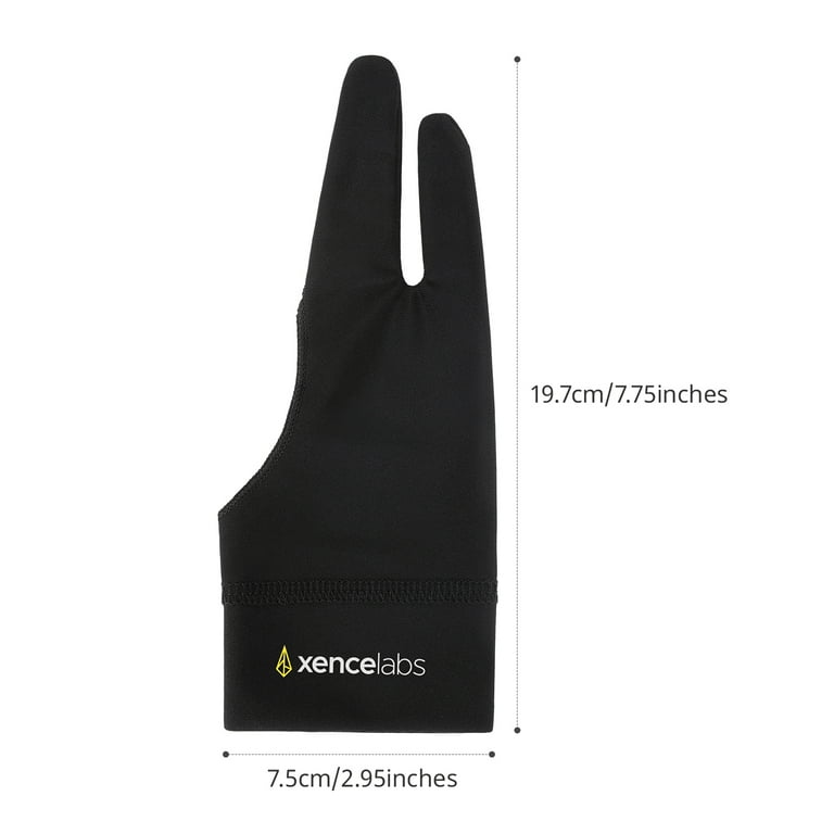 XENCELABS, Artist Glove, Drawing Glove Left Right Hand for Drawing Tablet,  2 Finger Glove for Drawing Black Size S 