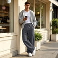 thumbnail image 6 of Men's Baggy Sweatpants Fleece Wide Leg Lounge Sweat Pants Drawstring Waist Jogging Pants with Pockets, L, 6 of 7