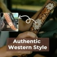 thumbnail image 4 of Western Cowboy Steering Wheel Cover, Rustic Western Country Cowboy Colorful Tooled Leather Car Steering Wheel Cover, SUV Wheel Protector, Breathable, Anti-Slip, Odorless, Universal for 14.5-15", 4 of 5